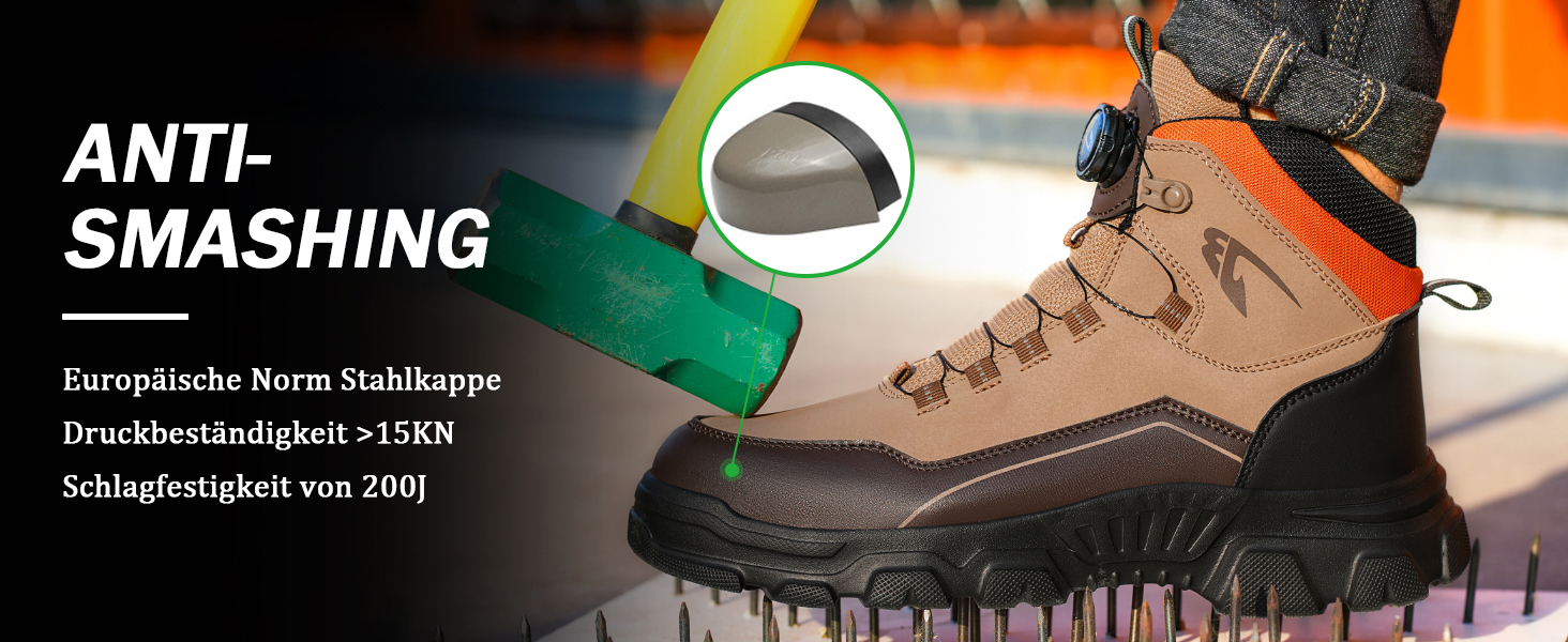 Черевики безпеки чоловічі та жіночі, водонепроникні робочі черевики, легкі, антиковзаючі, з поворотним закриттям, з металевим носком, 40 EU, C26, Хакі