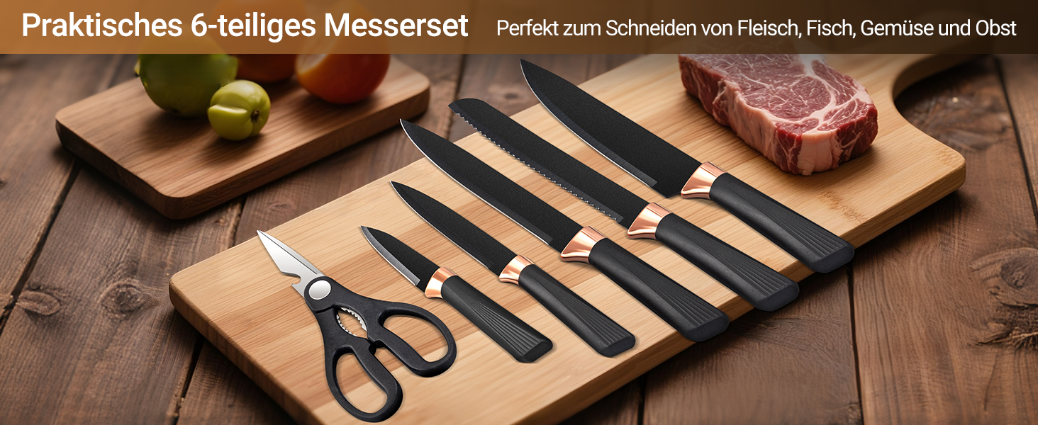 Набір ножів кухонний 6 предметів з блоком, нержавіюча сталь, білий