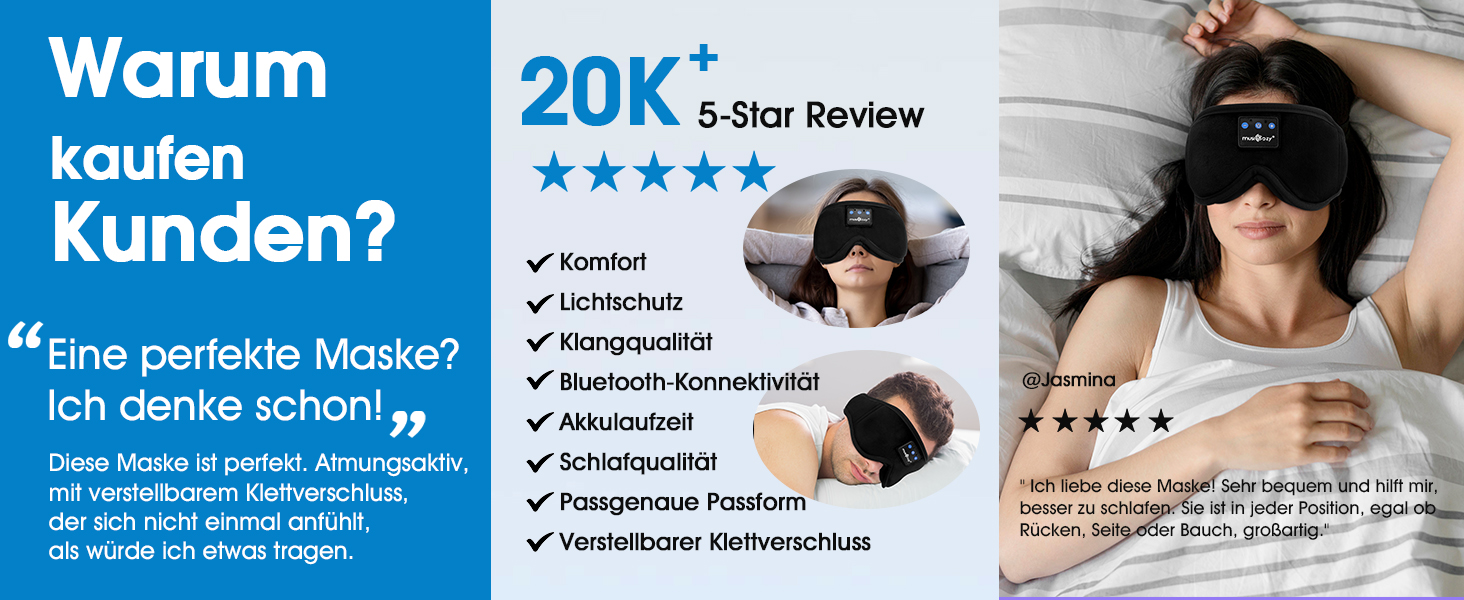 Маска для сну з навушниками Musicozy 3D Bluetooth, повна затемнення, для сну, подорожей, відпочинку та медитації
