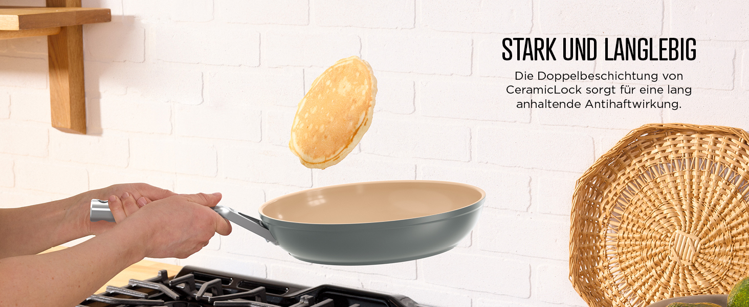 Ninja Extended Life Ceramic Cookware Set - 5 Piece (20 & 24 inch Saute Pans + 16, 18 & 20 inch Pots with Lids), Non-Stick (PFOA, PFOS Free), Oven Safe, Grey & Terracotta
