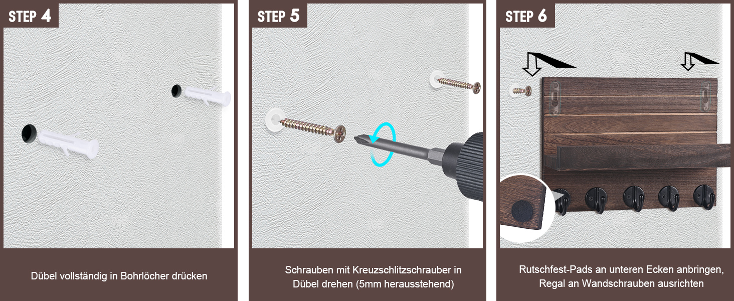 Дерев'яне настінне кріплення для ключів з полицею, декоративне, 5 гачків, для прихожої, спальні, вітальні (колір: коричневий)