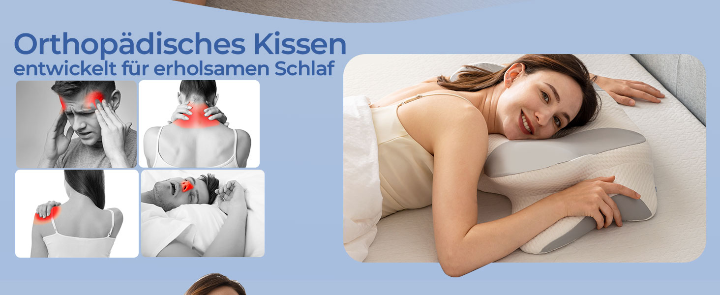 Ортопедична подушка Uniency для шиї з Memory Foam - підтримка шиї та полегшення болю в шиї та плечах. Підходить для сну на боці, спині та животі (66 x 40 x 14 см, сіра)