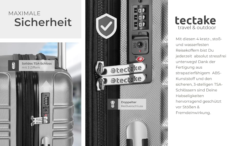 Набір валіз Tectake® 4 шт. з TSA замком, жорсткий корпус, набір валіз-тележок, ABS, 4 колеса, 360° обертання, телескопічна ручка - зелений (срібло)