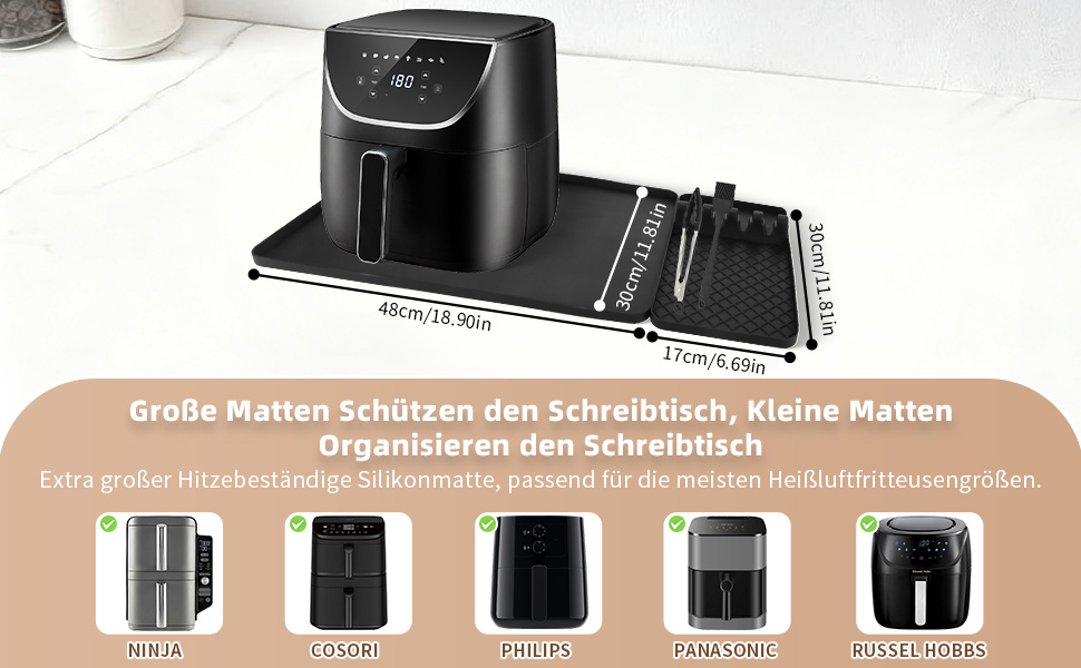 Стійка до вогню силіконова підставка 48x30 см для фритюрниці, кухонного приладдя, захист від нагріву, робочої поверхні, кавомашини, сумісна з Ninja, Cosori, Philips Airfryer