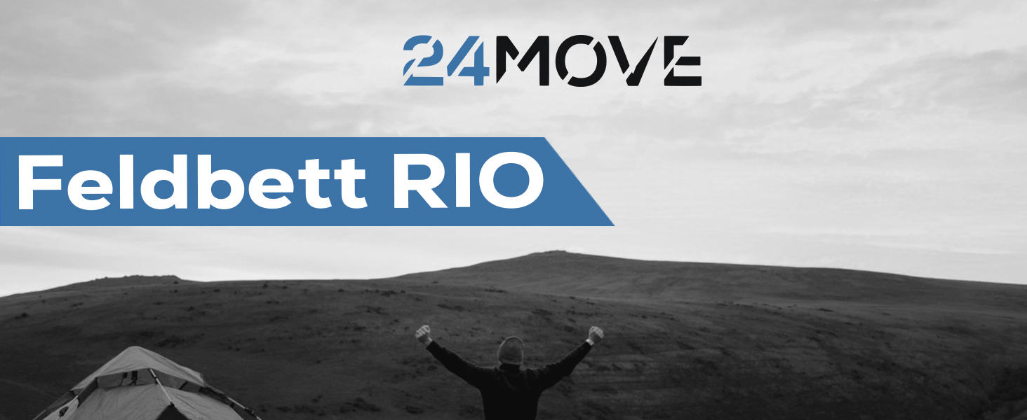 Розкладне ліжко для кемпінгу 24MOVE® - чорне, 210x72 см, до 200 кг, для відпочинку на природі та вдома