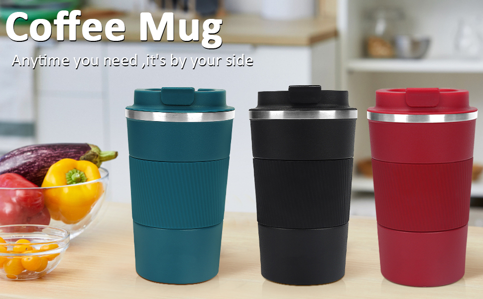 Термокружка з нержавіючої сталі, 380 мл, блакитна. Ізольована термокружка для напоїв, подорожей, авто. З кришкою, подвійні стінки, не протікає.