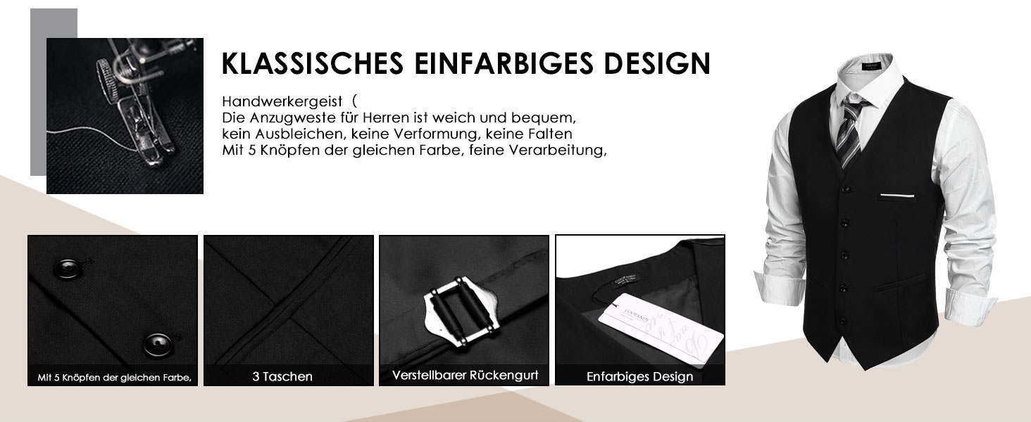 Костюмний жилет чоловічий COOFANDY, Slim fit, чорний, для вечірки та офісу