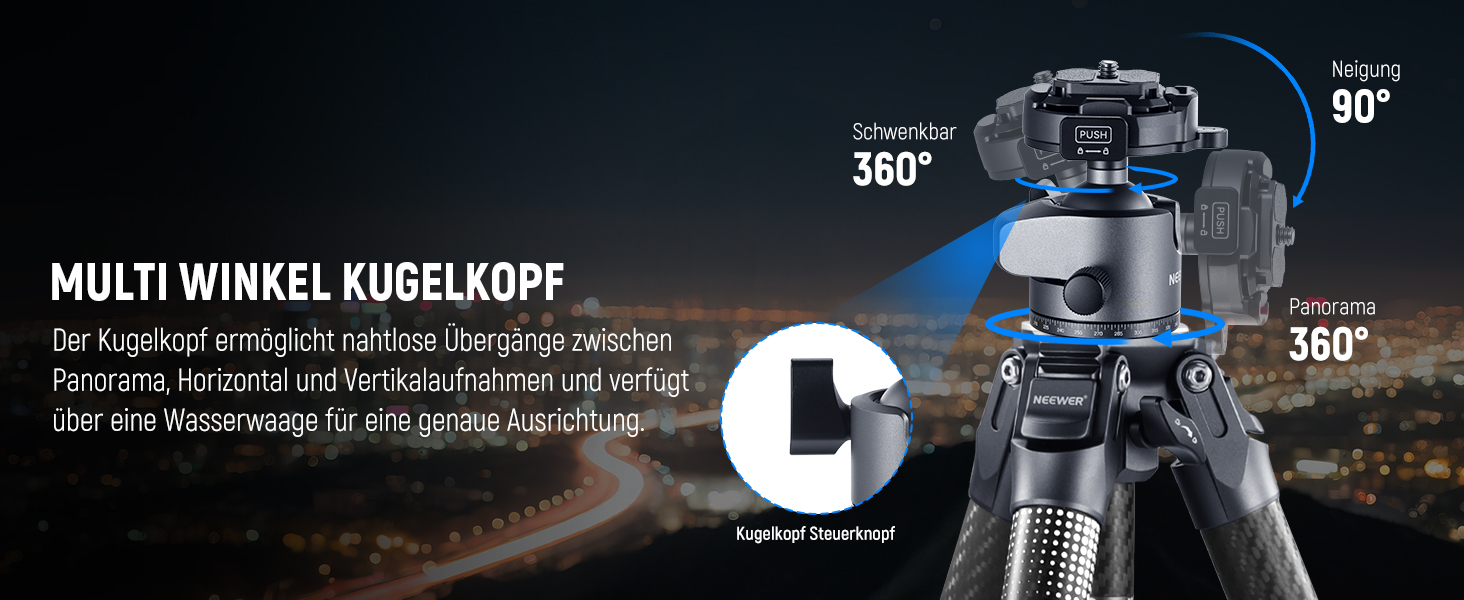 Карбоновий штатив NEEWER LITETRIP LT34 з панорамною головкою 360°, центральною колоною та швидким замком, сумісність з Peak Design Capture V3, макс. навантаження 10 кг