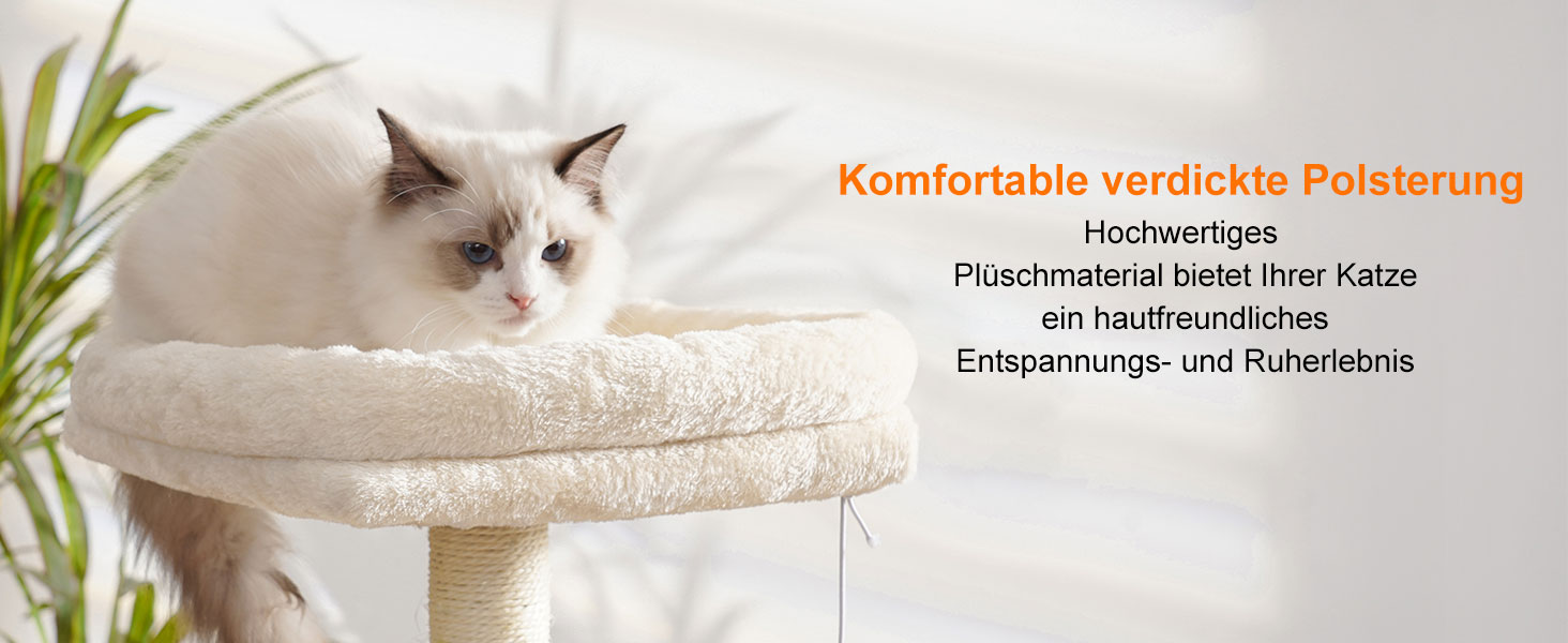 Котячий будиночок Heybly з щіткою для котів, котячий будиночок для домашніх котів з м'якою підставкою з плюшу, котячий когтетоп з кошиком, когтеточкою та когтедровом, HCT005SG (Бежевий)