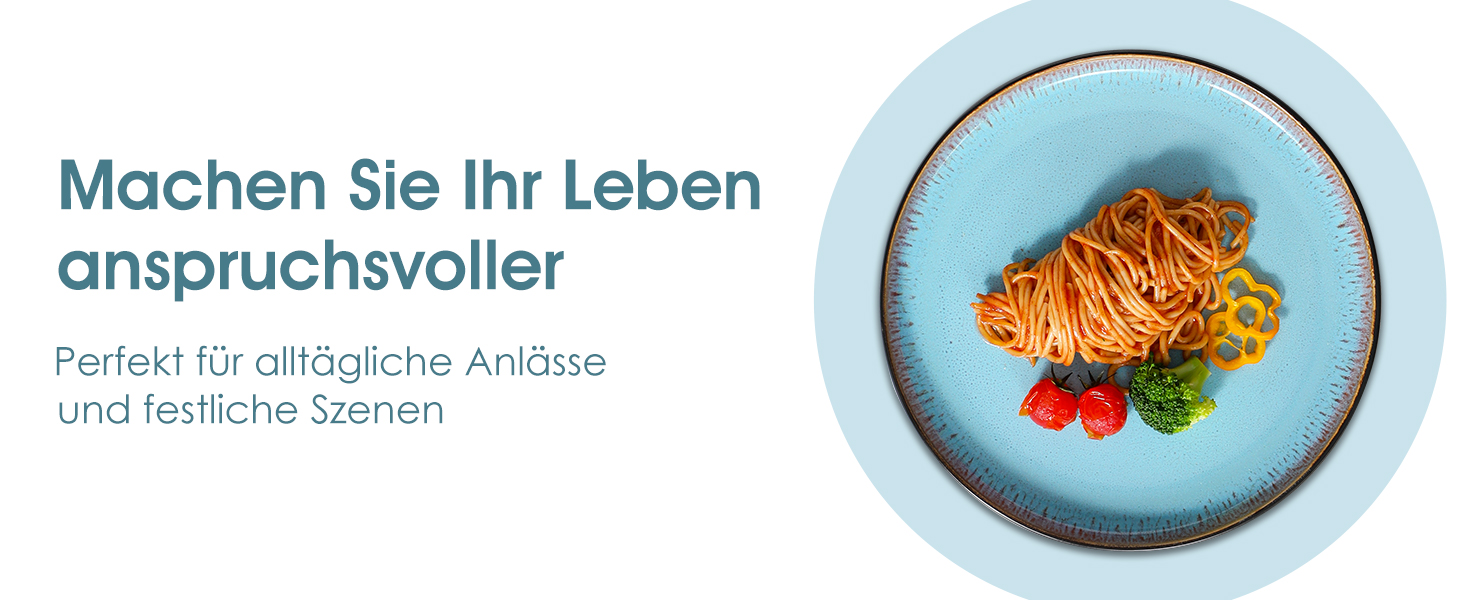 Набір посуду Steingut 24 штуки Vancasso AMBER: тарілки, супові тарілки, десертні тарілки, миски, реактивна глазур, морський блакитний, для 6 осіб, стійкий до миття в посудомийній машині