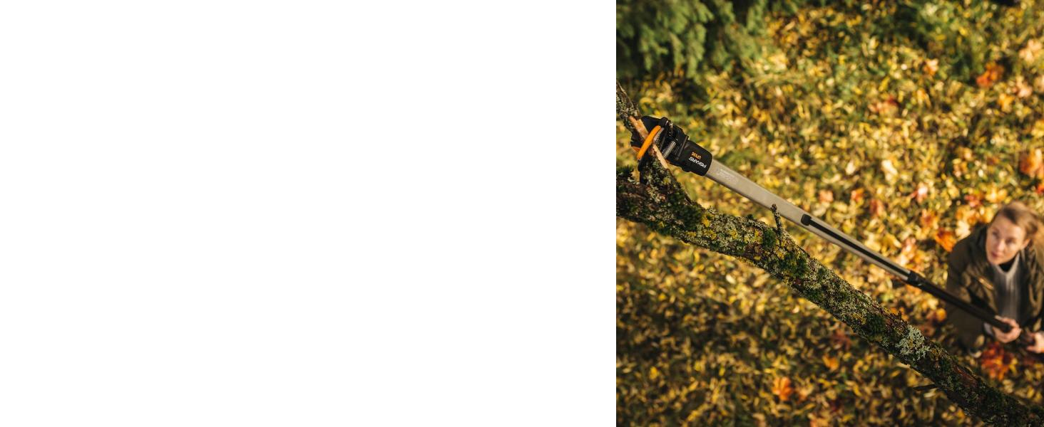 Телескопічний сучкоріз Fiskars UPX86 для свіжих гілок, антиадгезійне покриття, сталева лезо, алюмінієва ручка, 2,4–4 м, чорний/помаранчевий