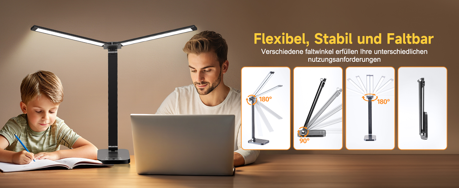 Настільна лампа One Fire з адаптером, 1000 люмен, 96 LED, диммування, для навчання дітей, з таймером та функцією пам'яті, денне світло, білий/чорний колір