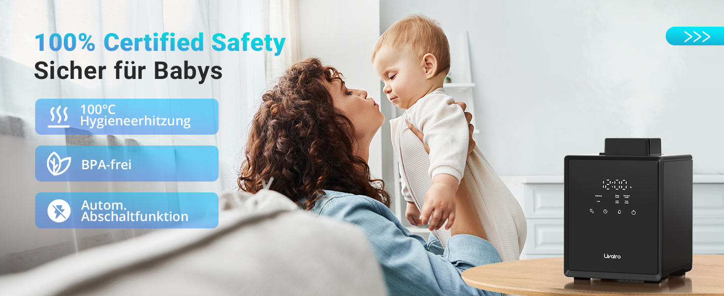 Зволожувач повітря для спальні та вітальні з верхнім заповненням, 3L, нержавіюча сталь, теплий туман, знищує 99,97% бактерій, з режимом сну, білий (чорний)