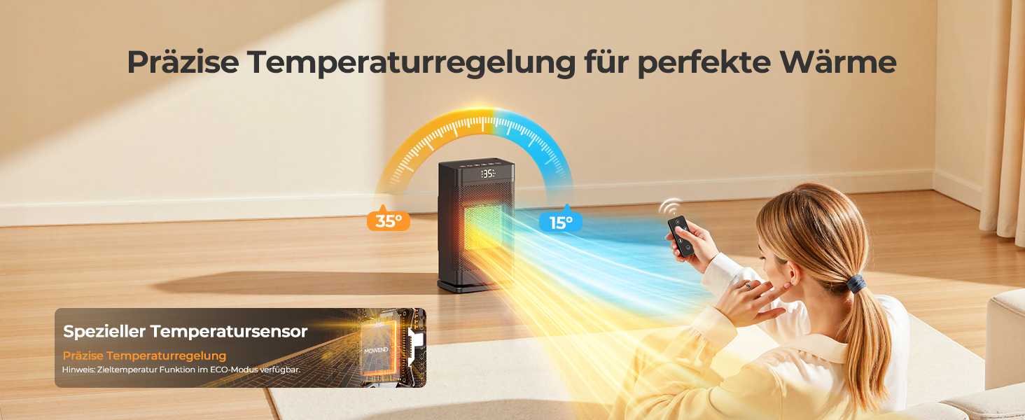 Керамічний електронагрівач 1500W з термостатом, PTC-керамічний нагрівач, ECO-режим, захист від перегріву та перекидання, 75° коливання, 2-в-1 енергозберігаючий нагрівач для дому, чорний