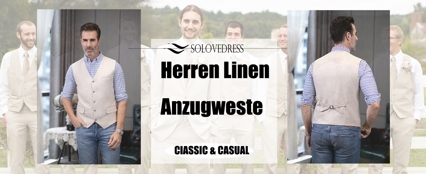 Елегантна жилетка для чоловіків Solovedress: літня жилетка з льону для весілля та свят, XXL, темно-синій