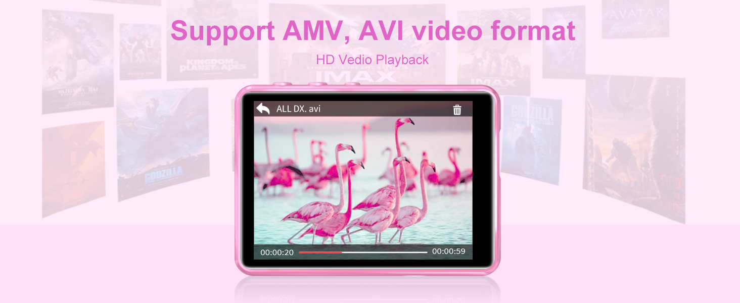 MP3 плеєр SWOFY 128GB Bluetooth 5.3, Рожевий - міні-плеєр з сенсорним екраном 2.4