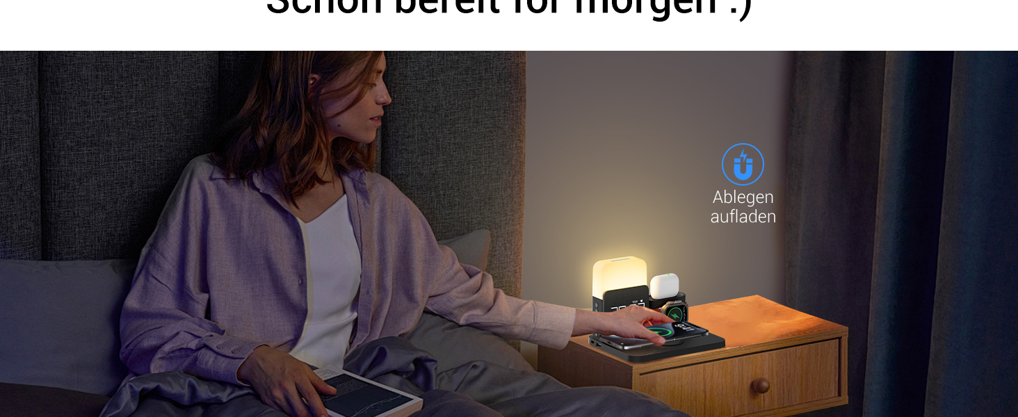Бездротова зарядна станція 3-в-1 COLSUR для iPhone, Apple Watch, AirPods, 15W, нічна лампа з годинником, чорна