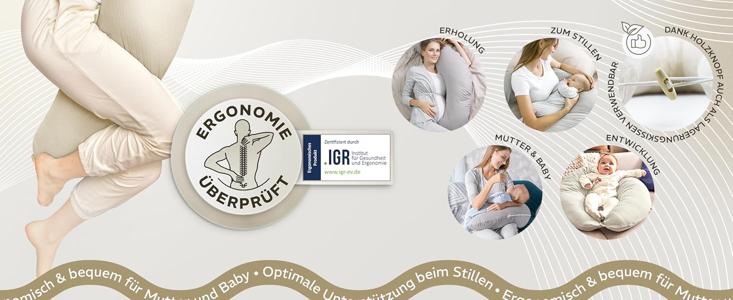 Подушка для годування sei Design XXL 190x30 см з мусліновою наволочкою, ергономічна, для вагітних, для сну на боці, комфортна подушка для дорослих, наволочка з 100% органічної бавовни муслін