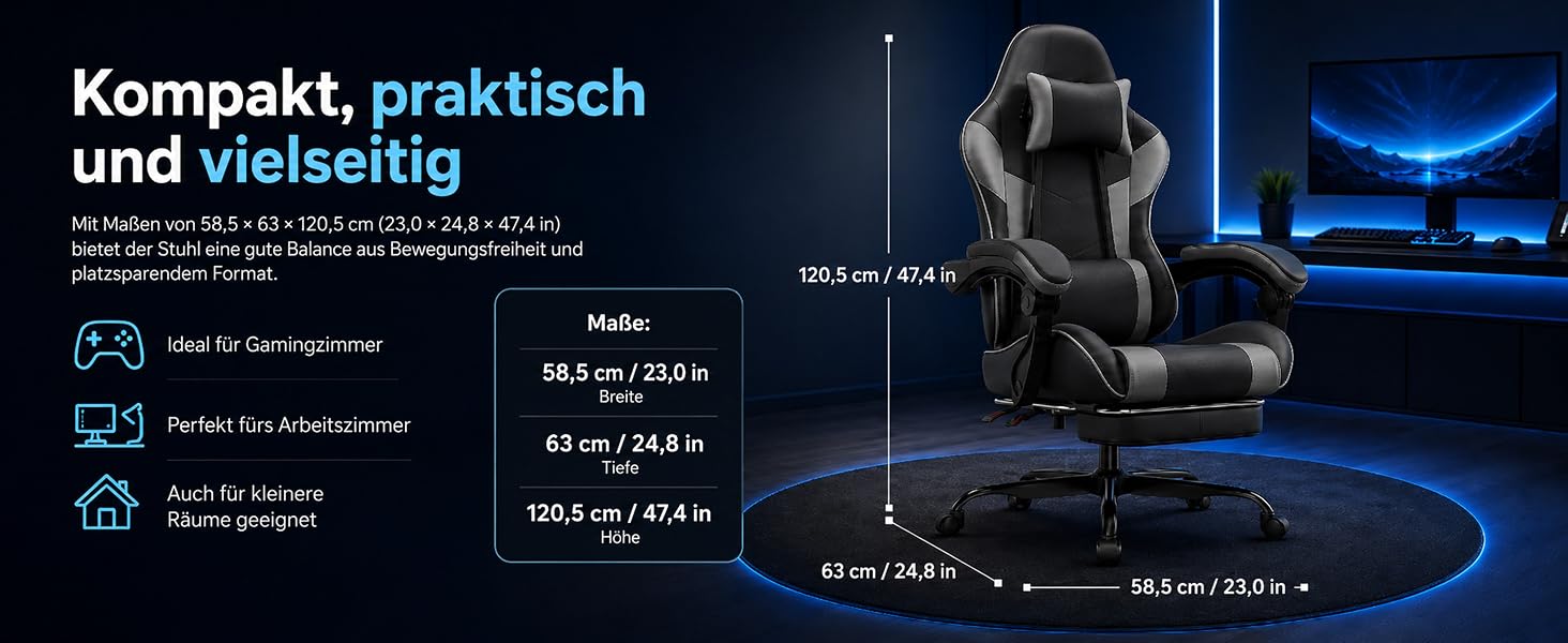 Ігрове крісло Gamer з підставкою для ніг та підголівником, ергономічний геймерський стілець з підтримкою попереку, витримує до 200 кг (Чорно-біле)