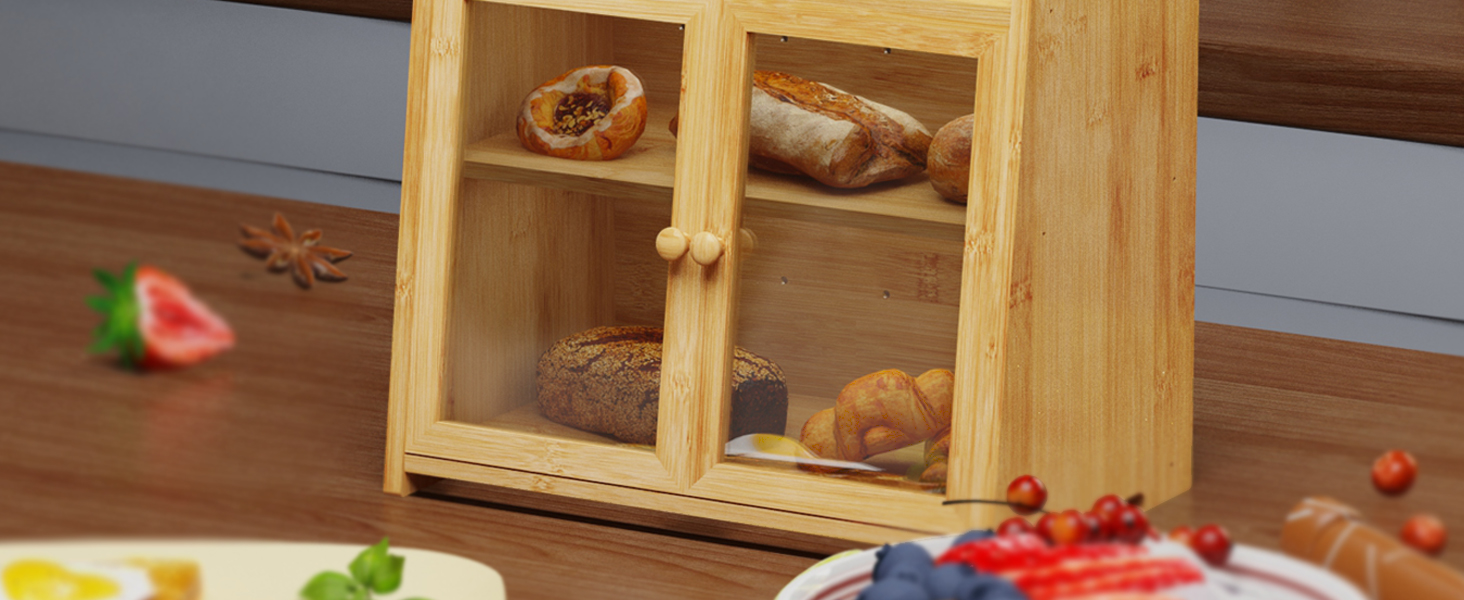 AMBIRD Бак для хліба з бамбука 20л - велика місткість з прозорими акриловими дверцятами, подвійне зберігання з вентиляцією та бічними ручками - зберігає хліб свіжим та організовує кухонний простір, CBBNA002EUAM13