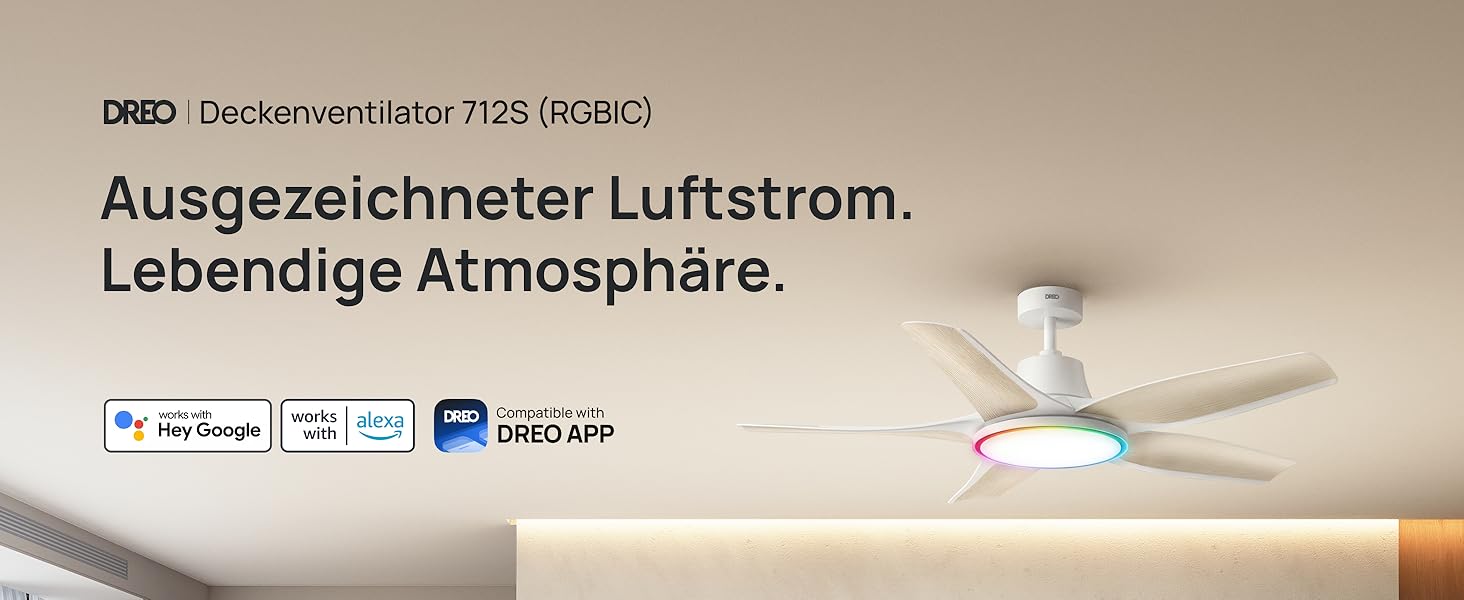 DREO Стельовий вентилятор з LED підсвіткою 132 см, диммування, RGB, DC мотор, управління через додаток та Alexa, білий