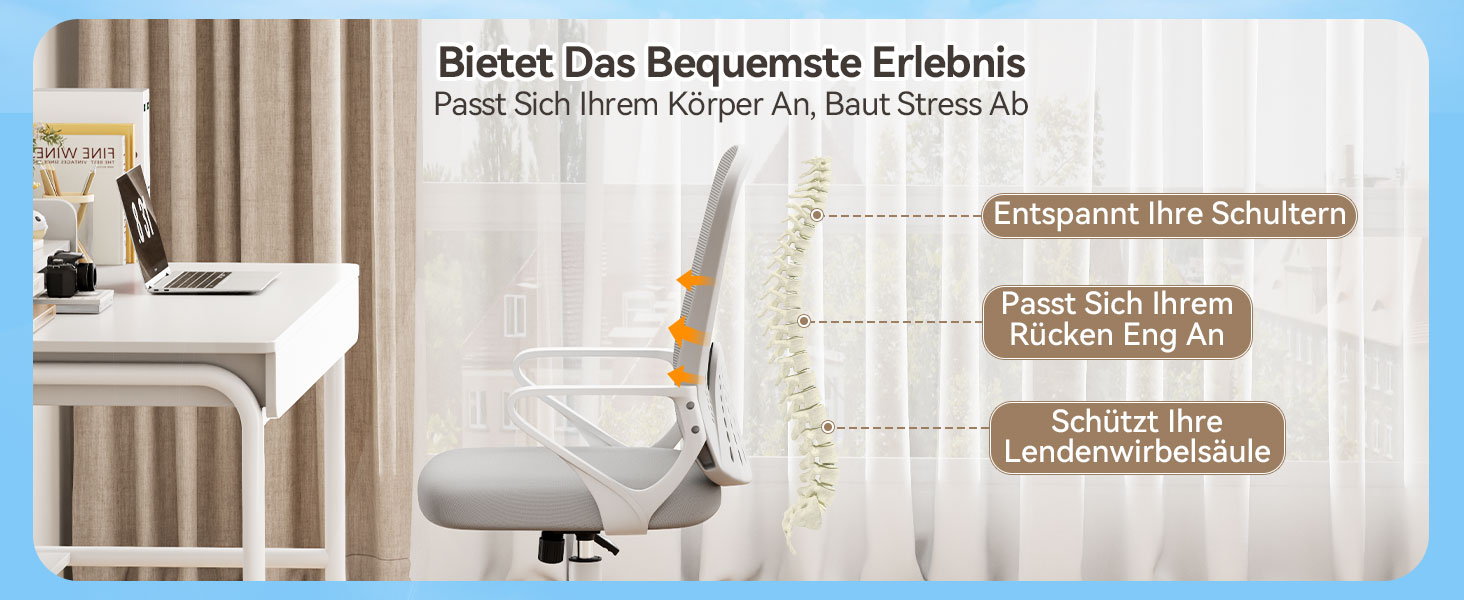Офісний стіл Bürostuhl: ергономічний крісло з сітчастою спинкою, підтримка попереку, м'яке сидіння, регульована висота, сірий (без підголівника)