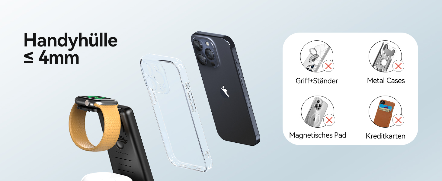 TECKNET Бездротова зарядка 3 в 1, Складна індукційна станція, Швидка зарядка для iPhone 17/16/15/14/13/12/11/Pro Max, Apple Watch Ultra/11-3/SE, AirPods Pro 3-2/4-2, Чорний