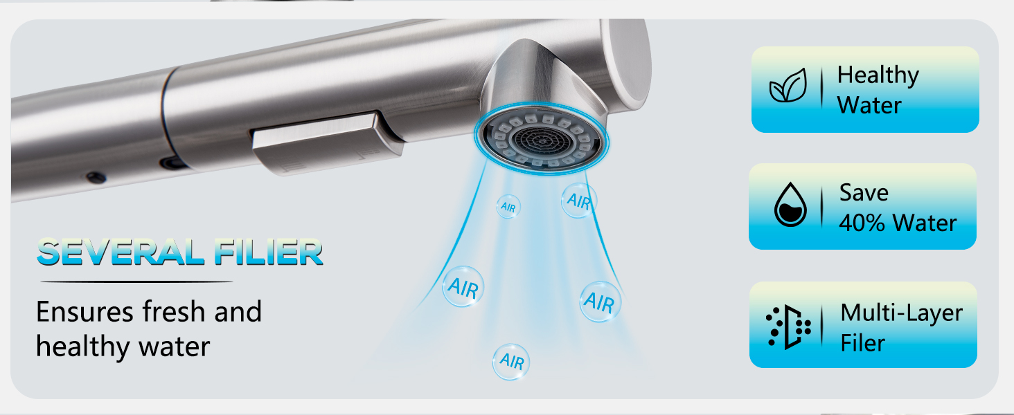 Кухонний змішувач висувний BONADE з душем, 360° поворот, змішувач для кухні з 2 струменями, з нержавіючої сталі, однорідний