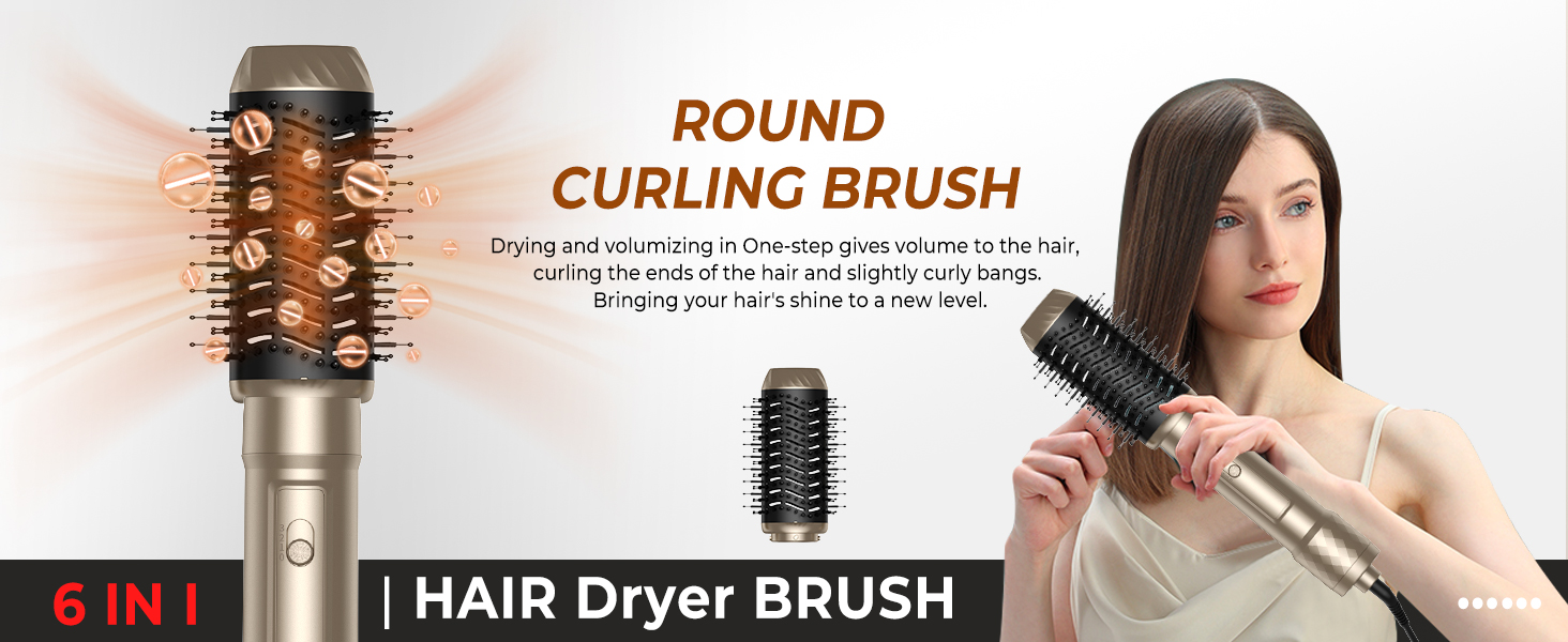 Набір Airstyler Warmluftbürste 6 в 1: фен, круглі щітки, браш, локони, випрямляч, золото