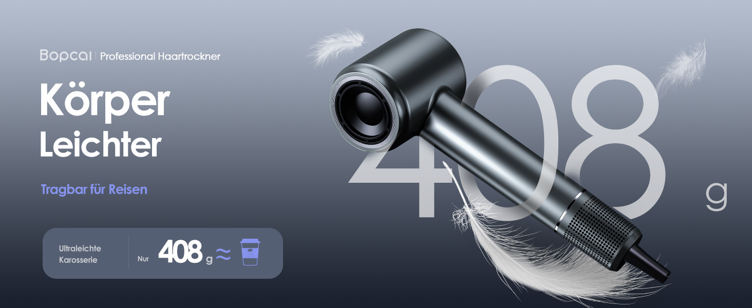 Іонізатор волосся Bopcal, 160000 об/хв, 500 млн іонів, з насадкою-дифузором, професійний фен для дому, салону, подорожей, 12 режимів, чорний