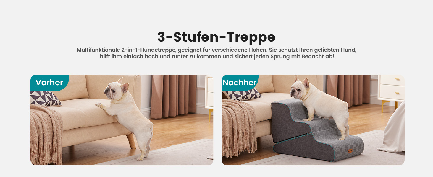 Сходинки для собак Gardner Pet: 3 сходинки, 35/42 см, сірий колір. Зручні для маленьких собак, з водонепроникним покриттям та протиковзким матеріалом. Підходять для ліжка, дивану, крісла.