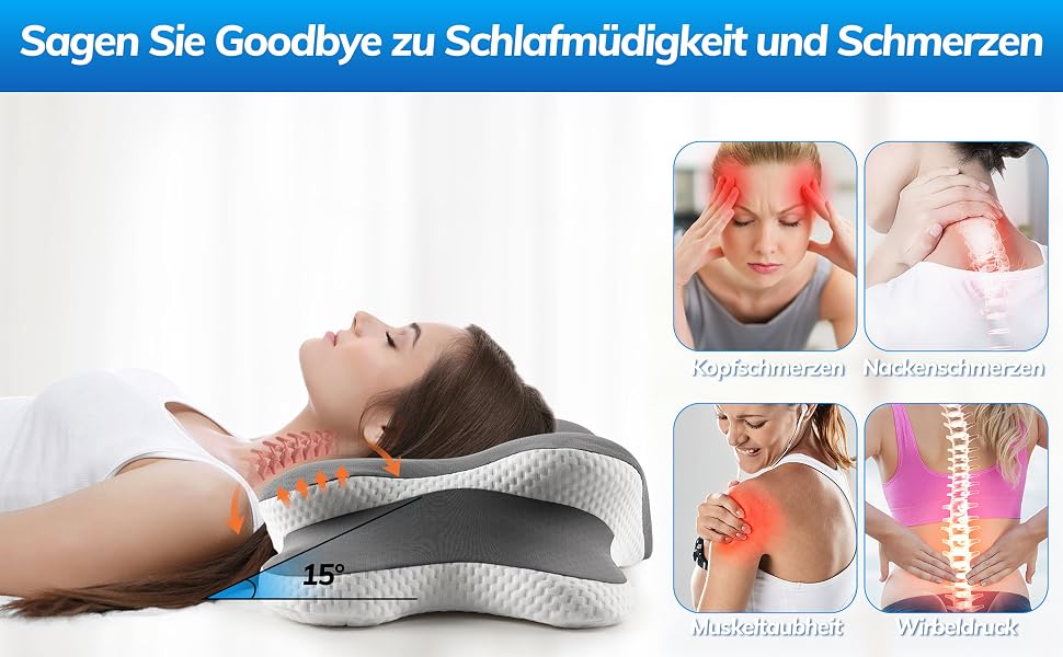 Ортопедична подушка з піни Memory Foam для сну на боці, спині та животі. Зменшує біль у шиї та голові, дихаюча та знімний чохол.