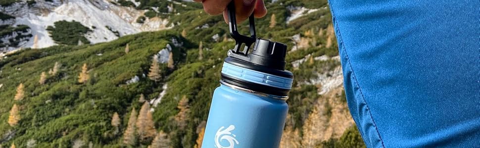 Stainless Steel Drinking Bottle – BPA-Free Thermo Bottle for Kids, School, Sports & Outdoor – Keeps Drinks Hot up to 12H and Cold up to 24H – Includes 3 Drinking Caps – 950 ml (Earth)