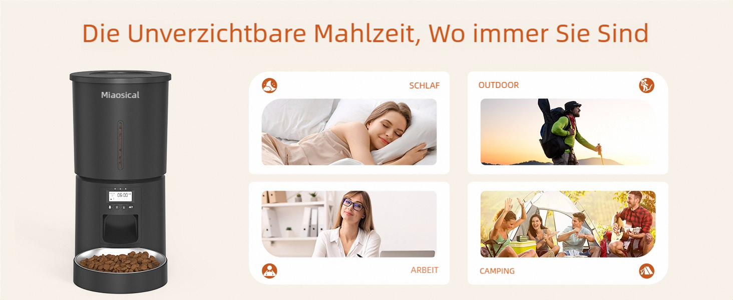 Автомат годівлі для котів 4.2L з окремою мискою, програмоване годування, подвійне живлення, 6 прийомів їжі на день (Чорний), миска з нержавіючої сталі