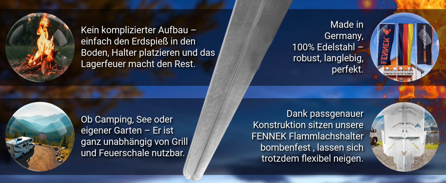 Вогнева чаша та гриль-шампур FENNEK: обертається на 180°, без гвинтів, Made in Germany