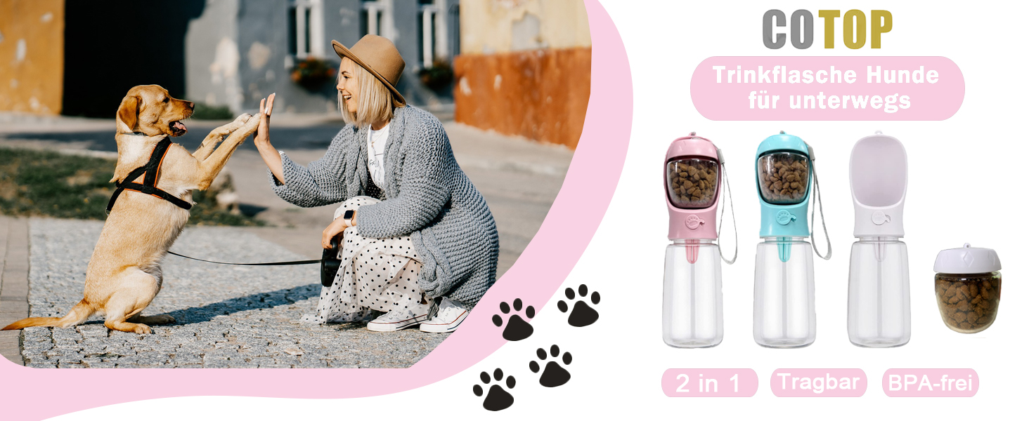 Турботрінка для собак на винос, портативна пляшка для води без BPA, дорожня миска для води для собак маленьких порід, водонепроникний диспенсер для води для домашніх тварин Outdoor (білий) Білий (550 мл + 100 г, білий)