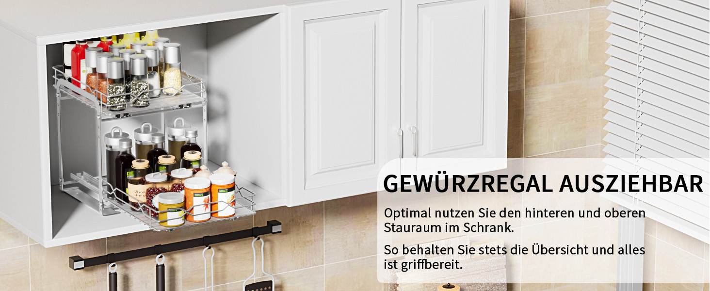 Висувна полиця для спецій з нержавіючої сталі, органайзер для спецій, 2 яруси, регульована висота, кухонний органайзер, система полиць для спецій для кухонної шафи, стояча полиця для спецій для внутрішньої частини шафи