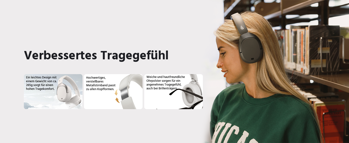 Edifier W830NB Бездротові навушники Over-Ear з ANC -45dB, 94год. акумулятор, LDAC Hi-Res звук, Spatial Audio, швидка зарядка, Bluetooth V5.4 (пісочний)