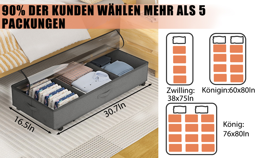 Короб для зберігання під ліжком 49л, 2 шт. з кришкою та роликами, сірий
