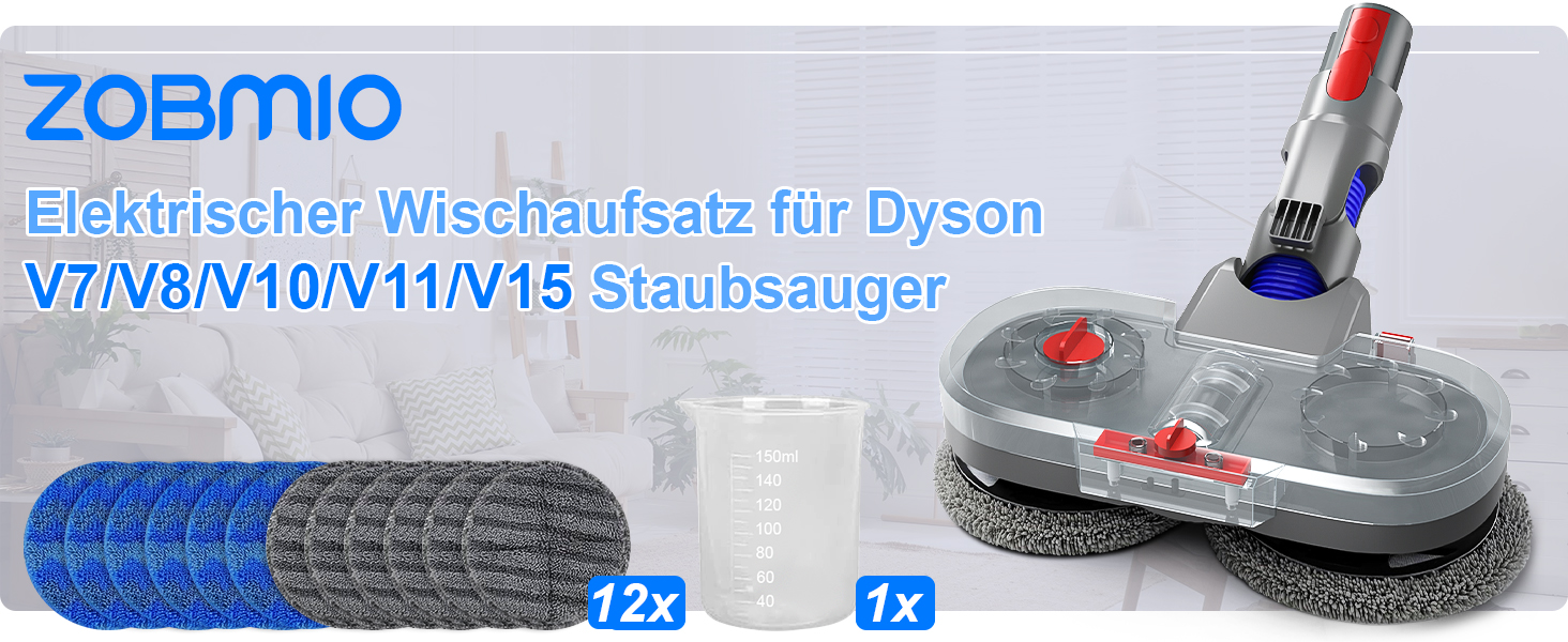 Насадка для пилососа Dyson V7/V8/V10/V11/V15 - електричний підлогомийник з знімним баком та 12 мікрофібровими накладками (сірий)