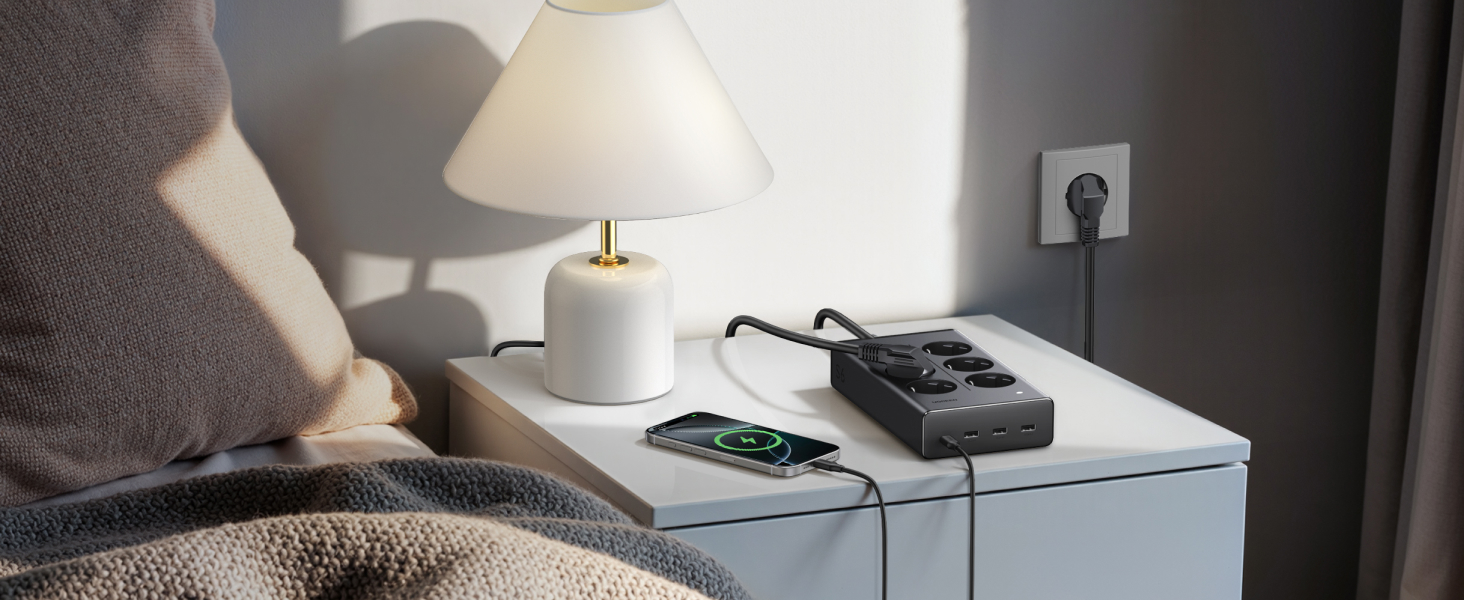 Мережевий фільтр UGREEN 10-в-1 з USB, подовжувач з 20W швидкою зарядкою USB-C, захист від перенапруги, 3680 Вт, кабель 1.5 м, для офісу та дому