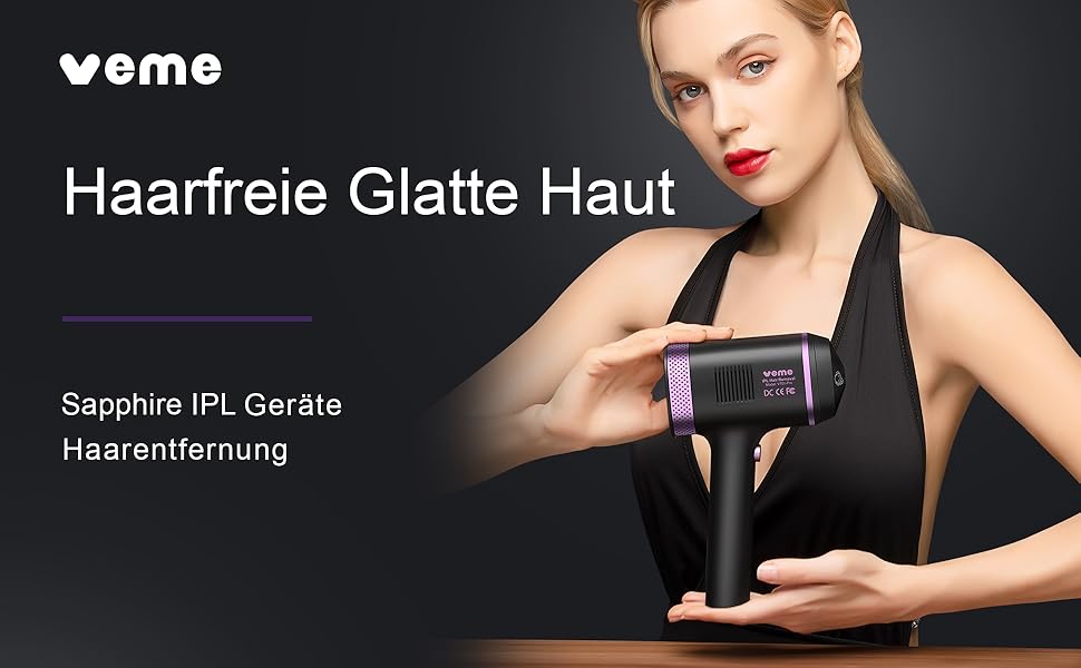 Пристрій для епіляції IPL з сапфіровим наконечником, охолодженням та 500 000 імпульсів світла. 2 насадки для обличчя, тіла, зони бікіні та пахв. Постійне видалення волосся. Violett