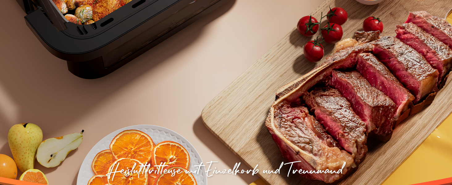 Електрична фритюрниця без олії, 12L, з подвійним відсіком, сенсорний екран, 10 програм, чорна