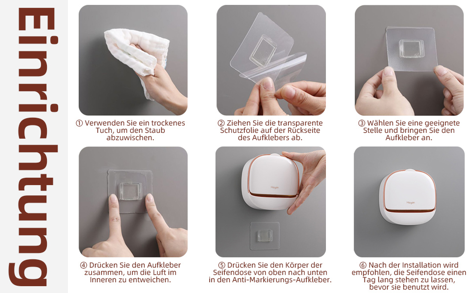 Настінний диспенсер для мила з кришкою-відкидним механізмом, піддон для стікання води, водонепроникний мильниця без свердління, самоклеюча мильниця для ванної, кухні, душу, школи, спортзали (білий)