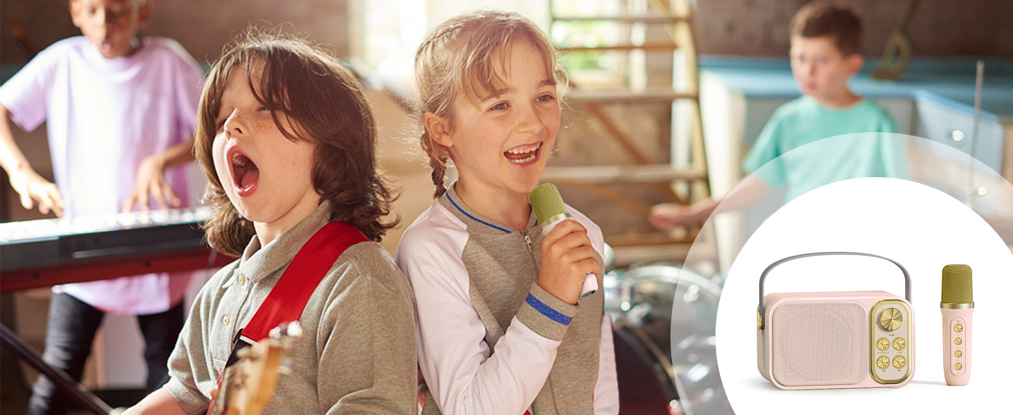 Караоке машина з 2 мікрофонами, портативна Bluetooth колонка для дітей та дорослих, 7 голосових ефектів, ідеально для вечірок та днів народження, рожева