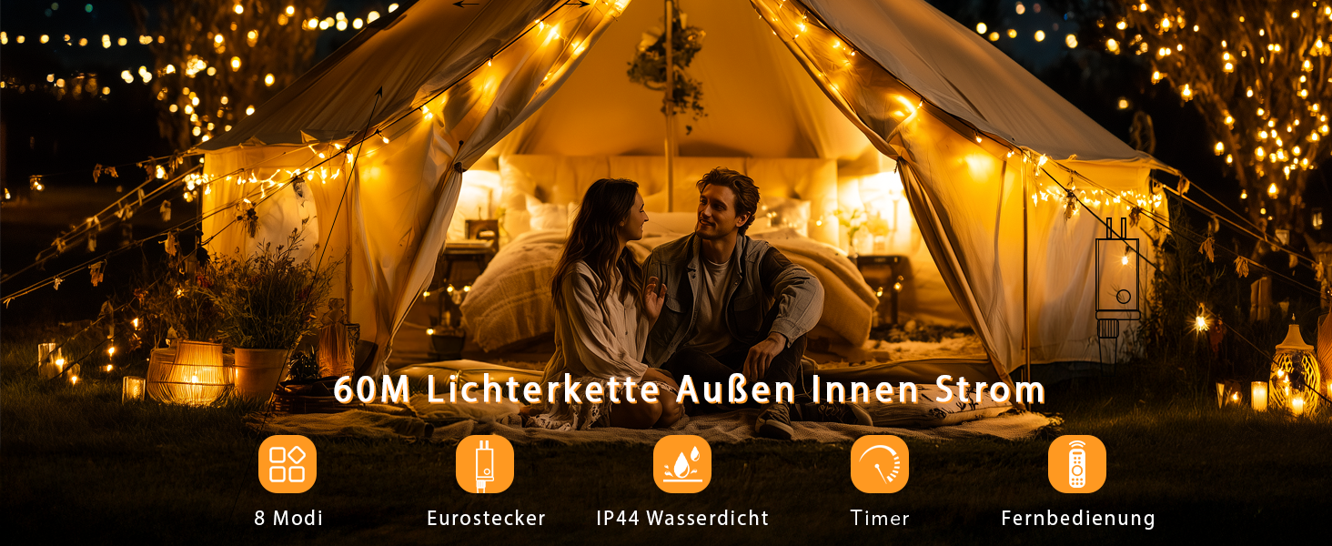 Гірлянда святкова на 60 метрів, 530 LED, теплий білий колір, з пультом дистанційного керування, таймером, вологостійка для прикраси саду, вечірки, шлюбу