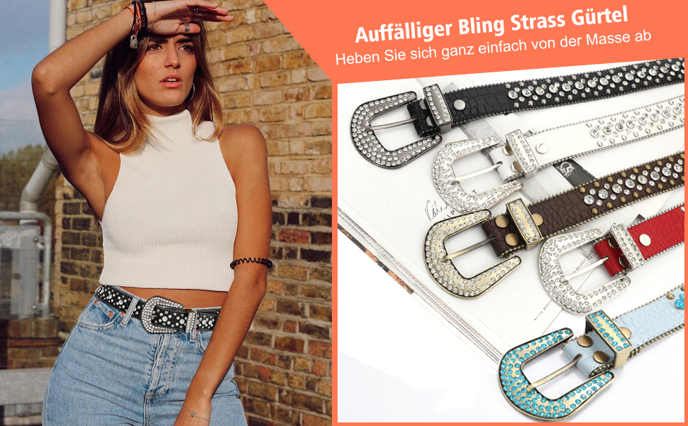 Стильний ремінь LEACOOLKEY з камінням та заклепками, жіночий та чоловічий, PU шкіра, для джинсів, чорний