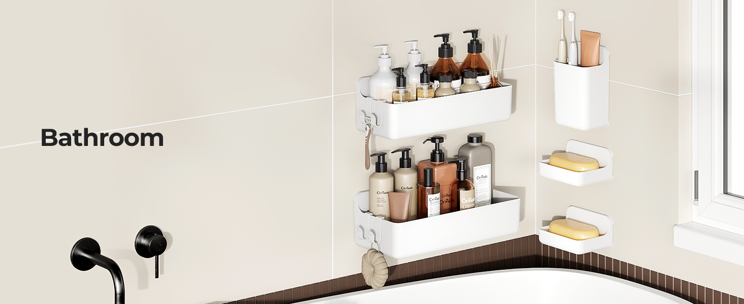 Поличка для душу Orimade без свердління, нержавіюча сталь, 5 шт. - тримач для шампуню, велика місткість, органайзер для ванної кімнати, ABS, білий