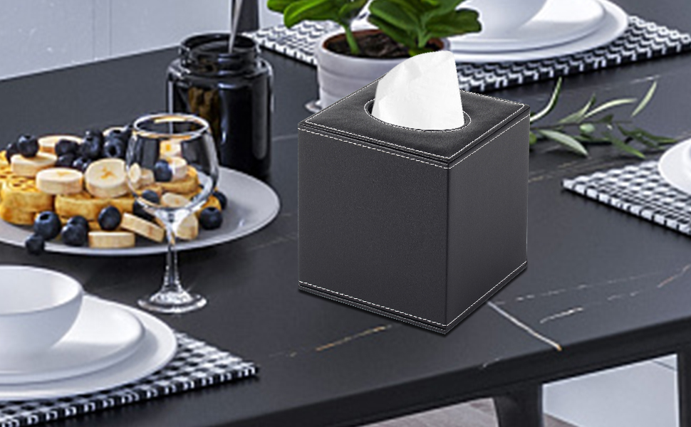 Скляна коробка для серветок прямокутної форми, тримач для косметичних серветок, органайзер для туалетного столика, ванної кімнати, авто, офісу, вінтажний стиль (чорний)