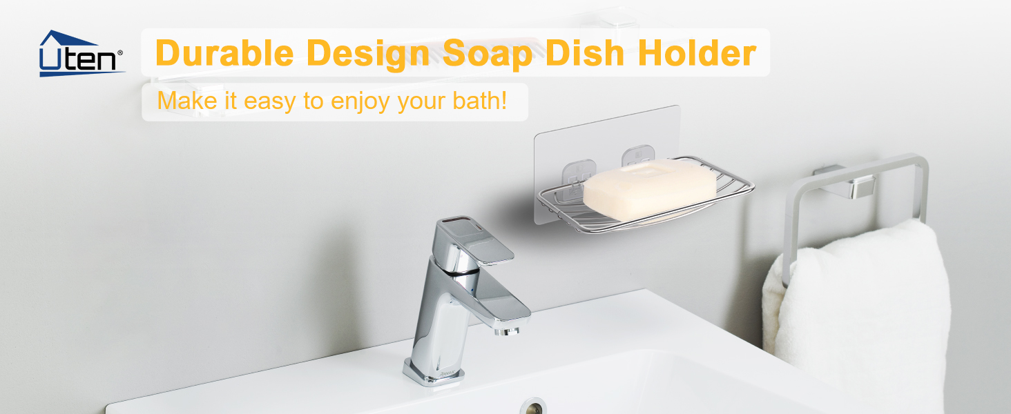 Тримач для мила без свердління Uten, нержавіюча сталь, самоклеючий з 2 гачками, для душу, ванної, кухні (сріблястий)